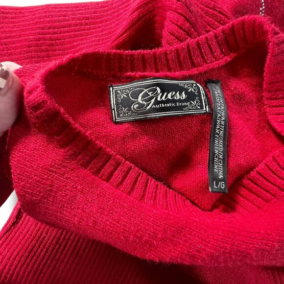 Vintage Guess Red Rhinestone Logo Keyhole Top - Picture 5 of 6